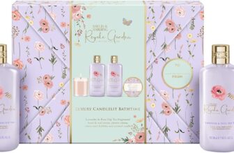 Baylis & Harding Royale Garden Lavender & Rose Hip Tea Fragrance Gift Wrapped Candlelit Gift Set – Vegan Friendly
