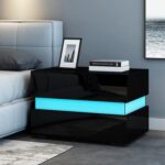 Bedside Cabinet Tables Nightstand Unit Chest of 2 Drawers All High Gloss Sofa Table Side Tables with RGB LED Lights Modern Bedroom Furniture Black