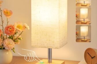 Bedside Lamps, Small Touch Linen Dimmable Table Lamp for Bedroom UK mains plug, 3-way dim, 3000K warm light, linen shade, bulb included, compact for bedside table, dorm, living room & office