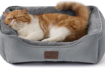 Bedsure Cat beds for Indoor Cats – 51×41 cm Washable Rectangle Small Dog Pet Bed with Anti-Slip Bottom for Kitten and Puppy, Grey