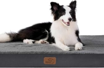 Bedsure Large Dog Bed Washable – Orthopedic Dog Bed and Mattress Mat for Dog Crate with Removable Plush Sherpa Cover and Non-Slip Bottom, Gifts for Dog, Grey, 91x69x7.6cm