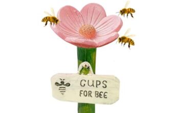 Bee Watering Station with Flower-Shaped Cups and Stake Base