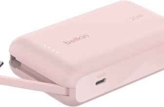 Belkin BoostCharge 10000mAh, portable power bank with integrated cable PD 20W, fast charge USB-C power delivery, fast charging for iPhone 16 series, iPad Pro, Galaxy S24 and more