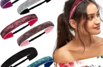 Belle Vous Glitter Elastic Headbands for Girls (6 pack) – Sparkly Stretch Adjustable Non Slip Velvet Head Bands – Fashion Hair Accessories for Gymnastics & Sport – Women Pink, Purple, black Hairband