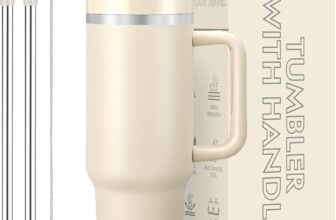BesWin 40 oz Tumbler with Handle and Straw, Vacuum Insulated Stainless Steel Double Wall Water Bottle Travel Coffee Mug – Holiday Gifts for Women Men – Cream