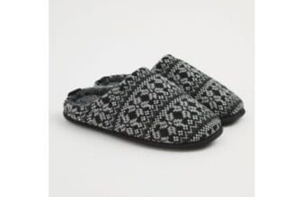 Black Fairisle Fleece Lined Mule Slippers