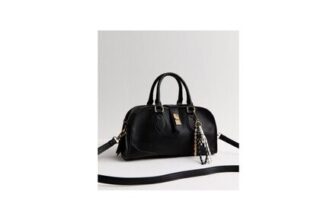 Black Faux Leather Charm Detail Bowler Bag