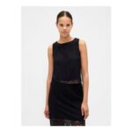 Black Lace Boatneck Crop Shell Top