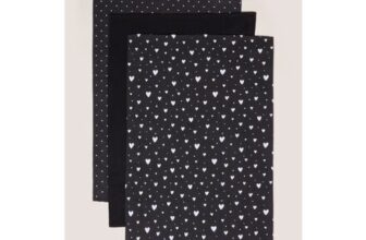 Black & White 3 Pack Heart Print Tea Towel