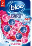 Bloo Power Active Toilet Rim Block Fresh Flowers, with Anti-Limescale, Cleaning Foam, Dirt Protection and Extra Freshness – Pack of 2 Rimblocks