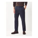 Blue Single Pleat Regular Relaxed Tapered Fit Stretch Chinos Trousers