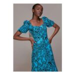Blue Starflower Puff Sleeve Dress