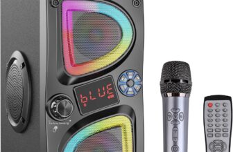 Bluetooth Speaker, 60W(Peak) Wireless Portable Small Home Party Speakers with Double Subwoofer Deep Bass, Microphone, FM Radio, Lights, Remote, 80dB Loud Stereo Sound Boombox for Outdoor Camping Gifts
