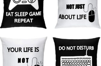 Boao 4 Pieces Gaming Cushion Cover Gamer Pillowcase Video Game Cushion Covers for Gaming Fan Video Game Themed Party Sofa Bedroom Funny Novelty Gift Home Decor (Black and White,16 x 16 Inch)