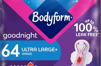 Bodyform Ultra Goodnight Sanitary Towels with Wings, 64 (8 x 8 Packs) Period Pads for Night use, SecureFit Leakage Protection, Ultra-Breathable Top Layer