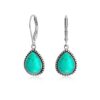 Boho Western Stabilized Turquoise Teardrop Dangle Earrings Oxidized Sterling Silver