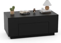 BonVache Coffee Table with Storage, Rectangular Coffee Table with Hidden Drawer for Living Room, Minimalist Tea Table for Modern Home, Drawer Desk for Home Office FurnitureBlack