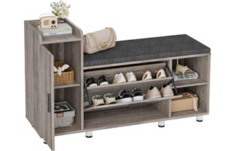 BonVache Grey Shoe Storage Bench, 105cm, 2 Shelves, 4 Compartments