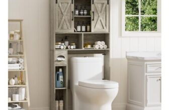BonVache Over-Toilet Storage Cabinet with Sliding Doors Grey