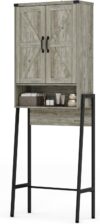 BonVache Over Toilet Storage Unit, Bathroom Storage Cabinet with double doors, adjustable shelves and metal frame, Freestanding Laundry Organizer Space Saving, Grey