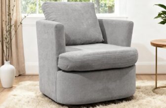 BonVache Swivel Tub Chair, Modern Accent Occasional Armchair, Bucket Chairs with Pillow for Living Room Bedroom, Gray