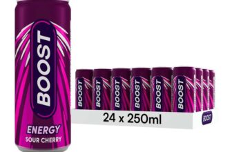 Boost Energy Drink Cherry Flavour – 24 Pack Drinks with Caffeine, Taurine and Vitamin B Carbonated S&S £11.24