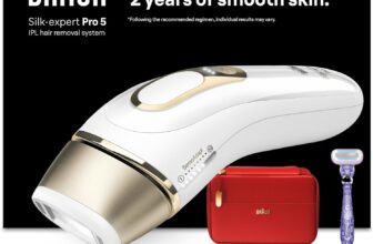Braun IPL Silk Expert Pro 5, At Home Hair Removal, Alternative for Laser Hair Removal, Includes Pouch, Wide Head, 2 Precision Heads and Venus Razor, Gift for Women, White/Gold, PL5387