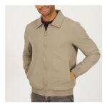 Brave Soul Mens Taupe Seersucker Long Sleeve Harrington Jacket