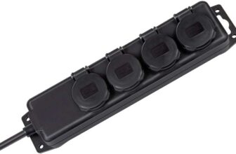 Brennenstuhl IP44 Socket Socket with 4 Flap Sockets & 2m Neoprene Cable H07RN-F 3G1.5 Black