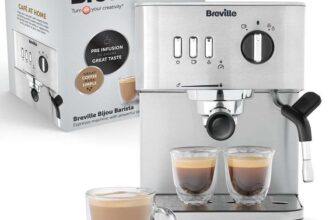Breville Bijou Espresso Machine Automatic and Manual Espresso, Cappuccino & Latte Maker 15 Bar Pump Steam Wand Silver