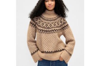 Brown Fair Isle Fuzzy Oversized Turtle Neck Jumper