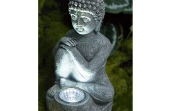 Buddha Grey Stone Effect Buddha Solar-Powered
