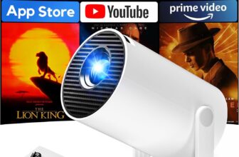 Built-in Apps & Auto Keystone AKIYO O2 Projector 2026 Upgraded 18000 Lumen with WiFi6 and Bluetooth 5.4, Mini Projector 1080P Full HD Supported, 180 Rotation Compatible with HDMI/USB/Laptop/PS5