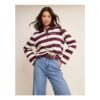 Burgundy Striped Long Sleeve Polo Top