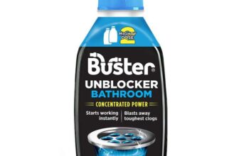 Buster Bathroom Drain Unblocker, Double Dose Bottle, Fast-Acting Sink Unblocker Gel