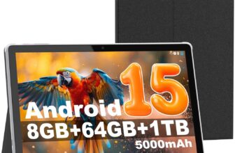 Byybuo 10.1 inch Android 15 Tablet With Case, 8GB RAM 64GB ROM 1TB TF Expand, 5MP8MP Camera, WiFi 6, BT5.4, 1280 800 IPS, 5000mAh, Dual Speakers, SmartPad android tablets, Gray