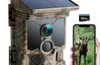 CEYOMUR Solar Wildlife Camera 4K 30fps, WiFi Bluetooth 68MP Trail Camera with 5200mAh Rechargeable Battery, 120 Detection Angle Night Vision Motion Activated IP66 Waterproof with 32GB Micro SD Card