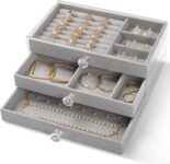 CHARMDI Acrylic Jewellery Box for Women with 3 Drawers, Girls Jewellery Storage with Dividers,Organiser box for Rings Bangle Bracelet Necklace and Earring Grey