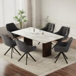 COLAMY 360 Swivel Dining Chairs Set of 6 with Sturdy Metal Base Luxury Velvet Upholstered Kitchen Chairs with Thick Padded Seat, Button-Tufted Backrest for Home, Dining Room, or Café,Grey