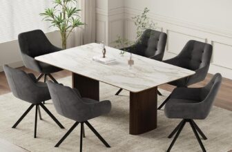 COLAMY 360 Swivel Dining Chairs Set of 6 with Sturdy Metal Base Luxury Velvet Upholstered Kitchen Chairs with Thick Padded Seat, Button-Tufted Backrest for Home, Dining Room, or Café,Grey