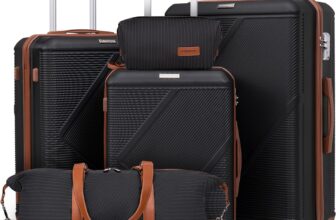 CONCEPTEN Luggage Sets 5 Piece, Suitcases With Wheels, Lightweight Travel Luggage Set With TSA Lock, ABS Hardshell Carry On Suitcase Set, Black, 5PCS, Suitcases With Wheels