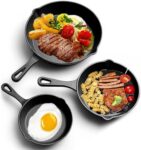 CROWNSHOP 3 Pcs Cast Iron Pan Pre-Seasoned Iron Skillet Set Heavy Duty Skillet Set with Pouring Lip for Grilling Searing Frying Baking Black (15cm 6-Inch 20cm 8-Inch 25cm 10-Inch)