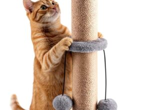 CROWNSHOP Cat Scratching Post 74cm 29 Cats Climbing Frame Foldable Bottom Tall Cats Claw Scratcher with 4 Toy Ball Natural Sisal Scratch Pole and Soft Carpet Covered (74cm 4 balls grey)