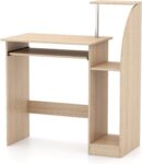CROWNSHOP Computer Desk with Sliding Keyboard and Storage Modern Small Desk Wooden Desks & Workstations for Home Office Bedroom Natural Color 90 80 40CM
