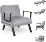CROWNSHOP Folding Sofa Bed 4-in-1 Convertible Single Chair Bed with 6-Position Backrest and Pillow, Folding Sleeper Couch with Back Upholstered Seat Single Flip Chair for Living Room (Gray)