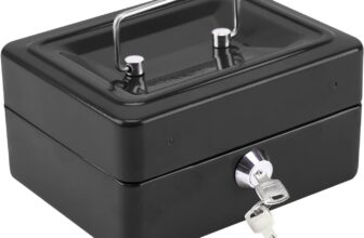 CROWNSHOP Lockable Cash Box 6 Metal Money Box with 2 keys Lockable Portable Petty Cash Deposit Tin with Removable Change Tray for Kids Shop Office Home (Black)