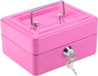 CROWNSHOP Lockable Cash Box 6 Metal Money Box with 2 keys Lockable Portable Petty Cash Money Tin with Removable Change Tray for Home Office and Events (Pink)