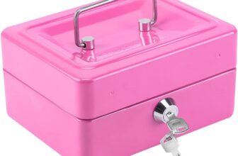 CROWNSHOP Lockable Cash Box 6 Metal Money Box with 2 keys Lockable Portable Petty Cash Money Tin with Removable Change Tray for Home Office and Events (Pink)