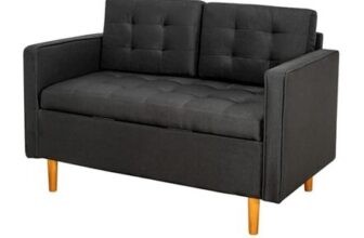 CROWNSHOP Modern 2-Seater Sofa with Hidden Storage, Dark Gray