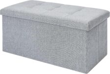 CROWNSHOP Ottoman Storage Bench Footrest Stool Seat Toy Chest Storage Box Folding with Lid Long Shoes Bench Footstool Suitable for Living Room Grey 76 38 38 CM